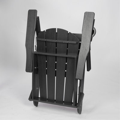 HDPE Folding Adirondack Chair with Dual Cup Holder - Composite Adirondack Chair with Wood Texture- Black