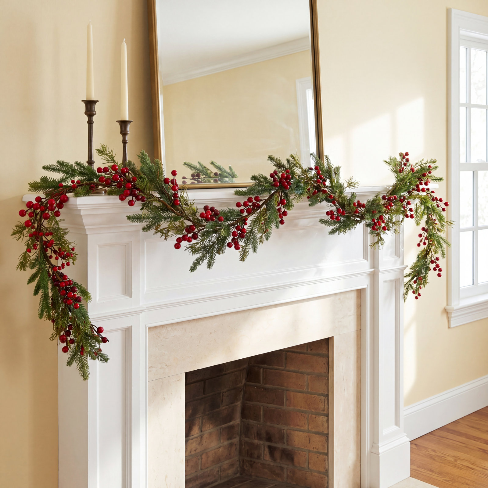 62" Winter Berry Christmas Garland, Green;Red