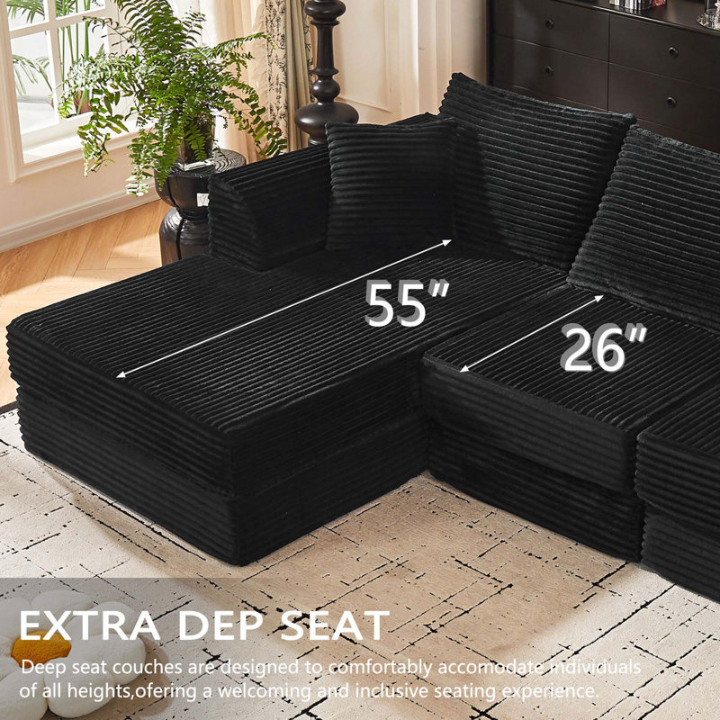 Canapé modulaire moderne avec méridienne réversible sans assemblage, Black