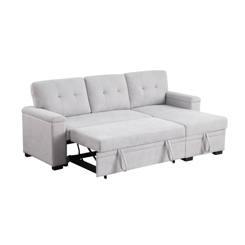 Canapé-lit modulaire réversible en tissu tissé gris clair l 84,5 po Lucca II, Tissu gris pâle