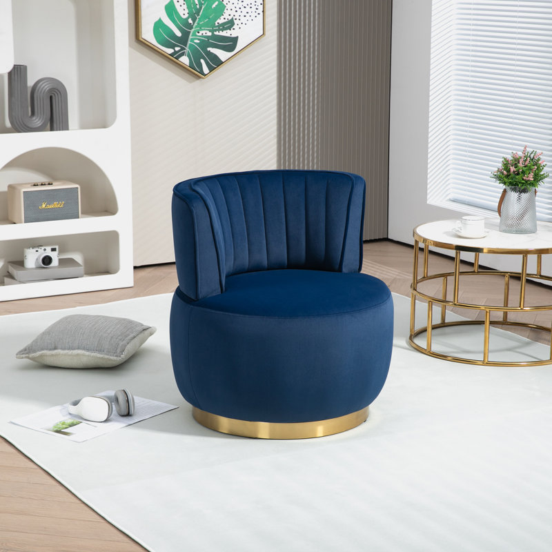 Alphonsine Upholstered Swivel Barrel Chair, Blue Velvet