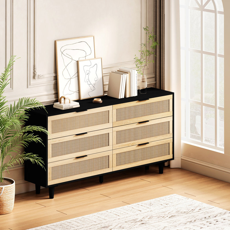 6-Drawers Storage Cabinet, 29.58" H x 59.11" W x 15.8" D, Black
