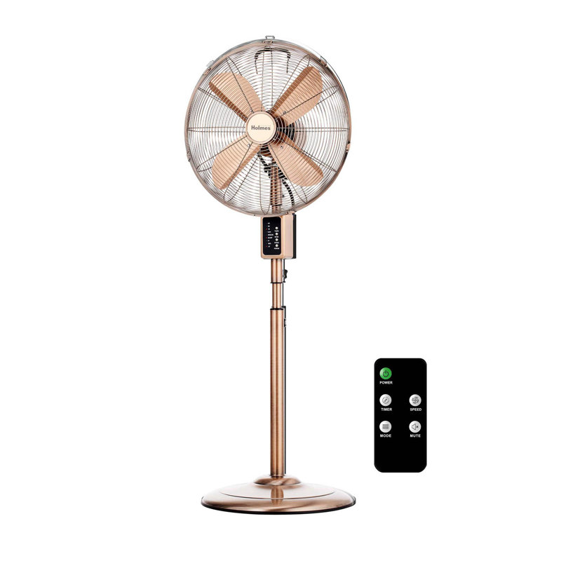 16" Oscillating Digital Cooper Metal Stand Fan, 3 Speeds, Remote Control