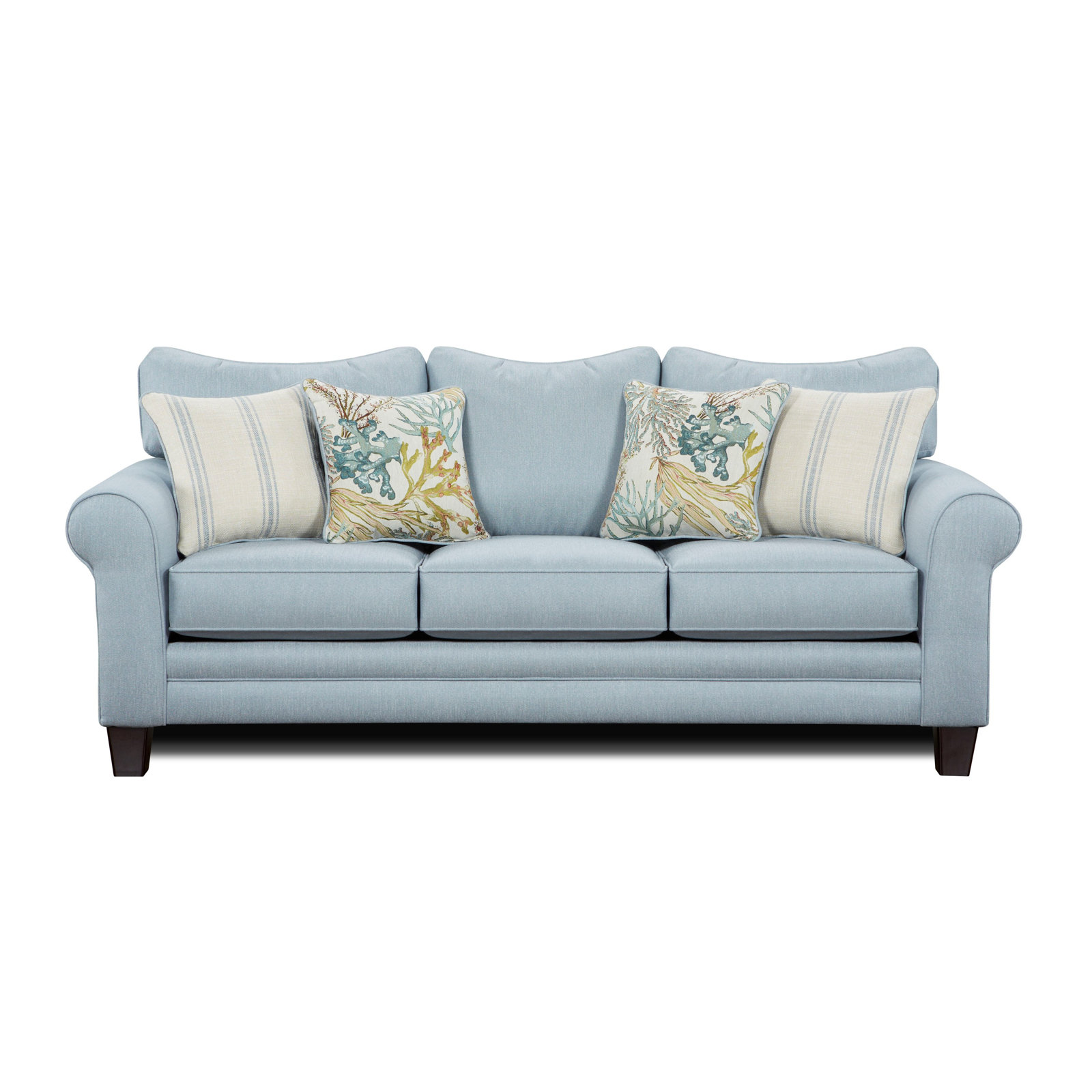 Aurora 88" Rolled Arm Sofa with Reversible Cushions, Sofa, Revolution Performance Fabrics, Starter Sky