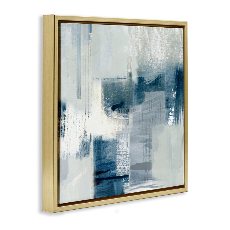 Abstraction délavée avec des bleus, H 25 po x l 25 po, Cadre flottant gris lustré