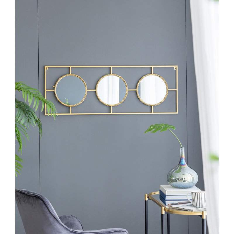 Miroir mural 3 pièces dans un cadre rectangulaire doré, décoration murale pour le salon de la chambre à coucher, 43 po x 16 po