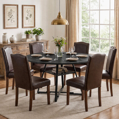 Ensemble de table et chaises de cuisine de style industriel avec étagère de rangement en maille, ensemble de salle à manger moderne avec chaises rembourrées en bois massif pour la maison