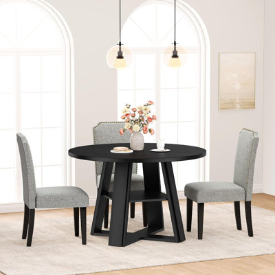 Table de salle à manger ronde 43,3 po pour 4 à 6 personnes, table de cuisine circulaire moderne avec base en piédestal en bois avec tablette de rangement, pour la cuisine, la salle à manger et la table de salle à manger à économie d'espace (noir)