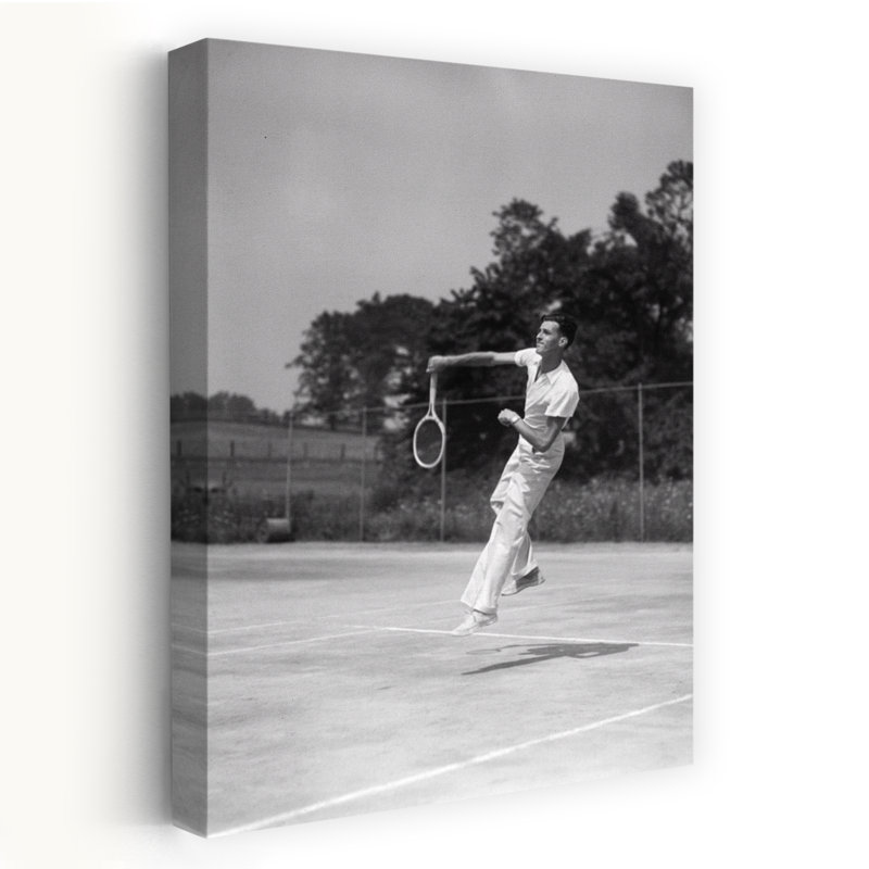 Art des années 1930, homme jouant au tennis sautant dans les airs, rétro, art mural rétro classique, H 24 po x l 16 po