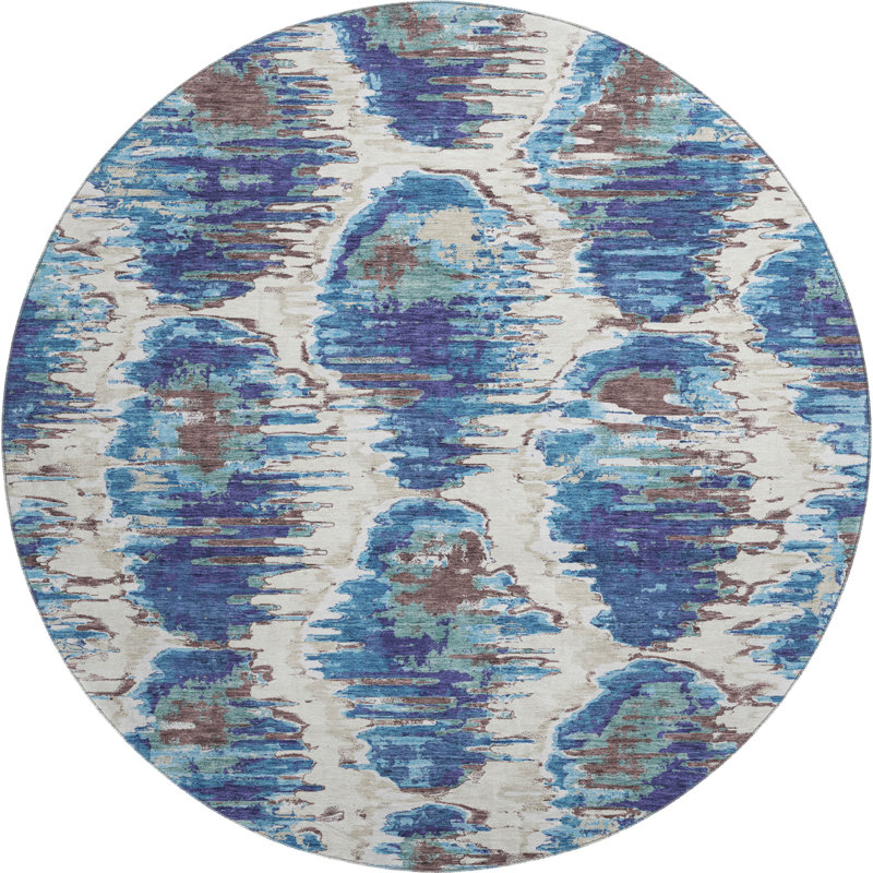 Premium Machine Washable Prisco Blue Rug, Round 8'