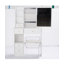 Petit meuble-lavabo 29,2 po + tabouret rembourré - tiroir gauche, très grand miroir coulissant droit et rangement multicouche