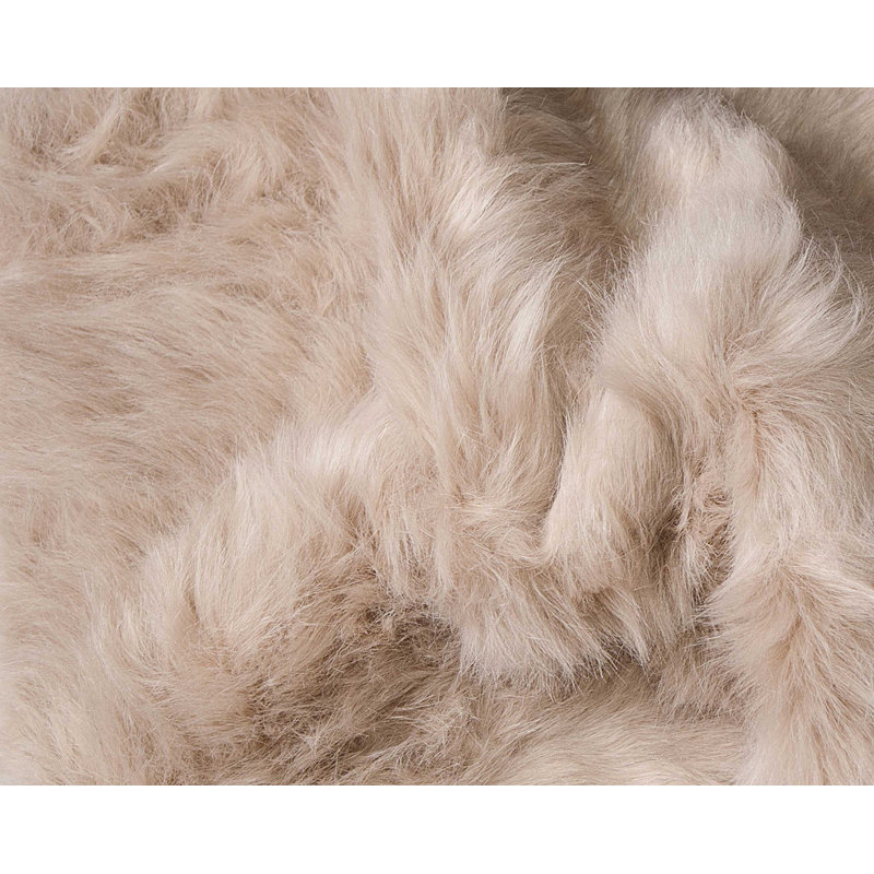 Asmat Taupe Faux Sheepskin Fur Area Rug, 2' x 3'