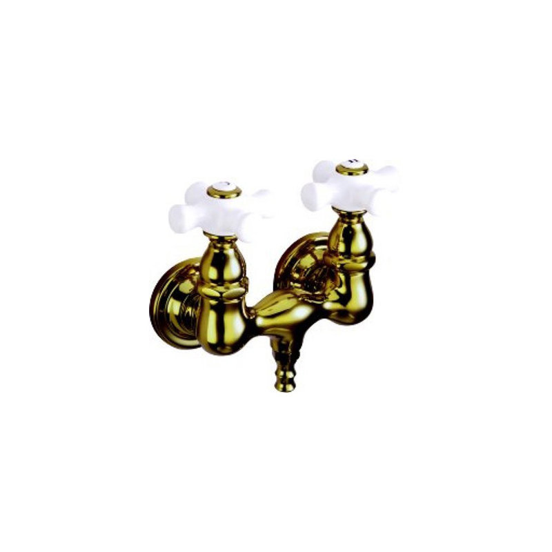 Vintage Double Handle Wall Mounted Clawfoot Tub Faucet, Polished Brass