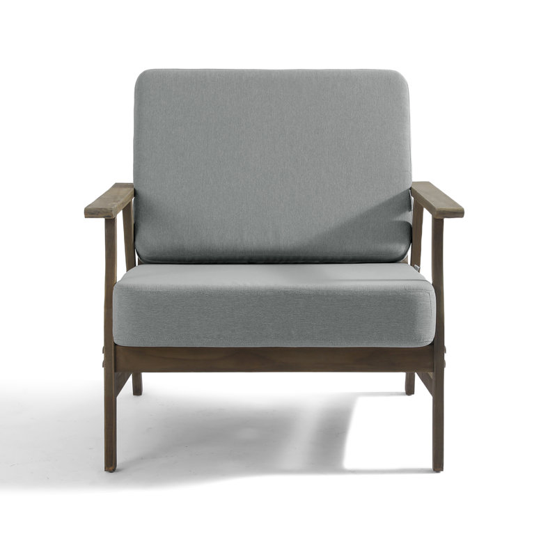 Keegan Solid Teak Wood Outdoor Lounge Chairs With Cushions, Brown, Gray