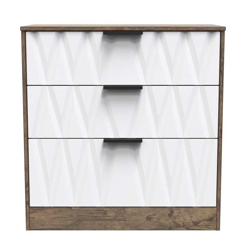 Besmir 77cm W 3 - Drawer Chest of Drawers, White Matt/Vintage Oak
