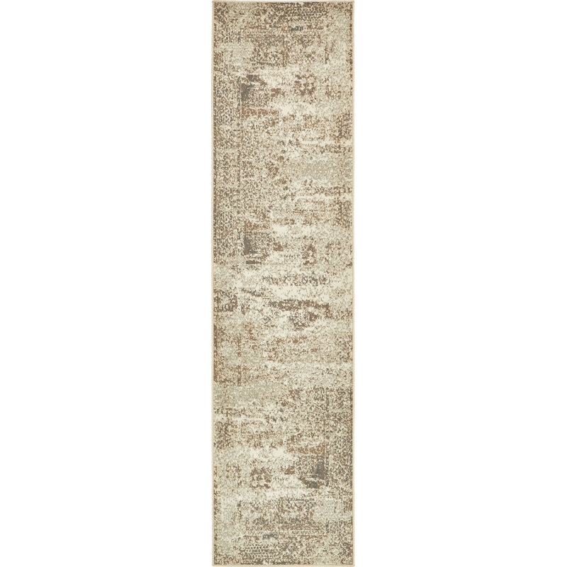 Tapis crème à motif abstrait Tobitha, Tapis de couloir 2 pi 7 po x 10 pi