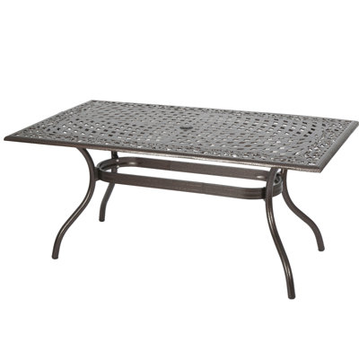 Rectangular Cast Aluminum Table - With Enchanting Floral And Umbrella Slot Deck Showcasing Fascinating Option