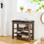 Banc avec hauteur réglable, couleur brune, bois d'hévéa et tabouret réglable en hauteur pour petit appartement, structure, siège en cuir synthétique, support stable des pieds