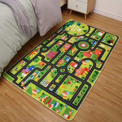 Kids Area Rug 3x5 City Play Mat, Non Slip Exercise Mat Fun Rug Carpet for Kids Toddler, City Traffic Road Map Area Rug,  Educational Kids Street Carpet Mat for Bedroom Playroom