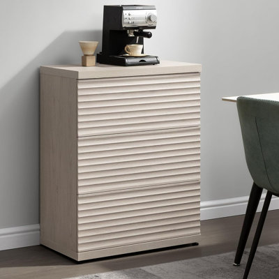 Buffet Modern à cannelures modernes - crédence décorative avec 3 tiroirs, console média Mid-Century et bar à café pour la salle à manger, le couloir ou la cuisine, aulne blanc