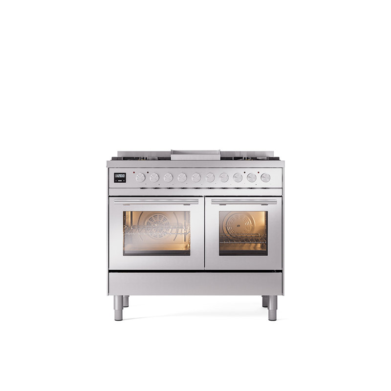 Cuisinière à double combustible de 40 po avec 6 brûleurs scellés et plaque chauffante (porte vitrée) ILVE Professional Plus II Series