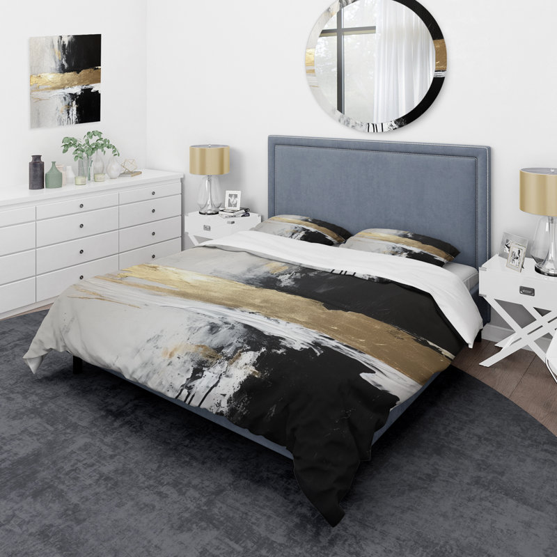 Horizontal Dimensions Abstract Gold Black - Abstract Duvet Cover Set - Microfiber Polyester