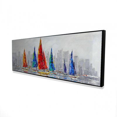 Toile de bateaux colorés | Cadre contemporain contemporain avec cadre bleu