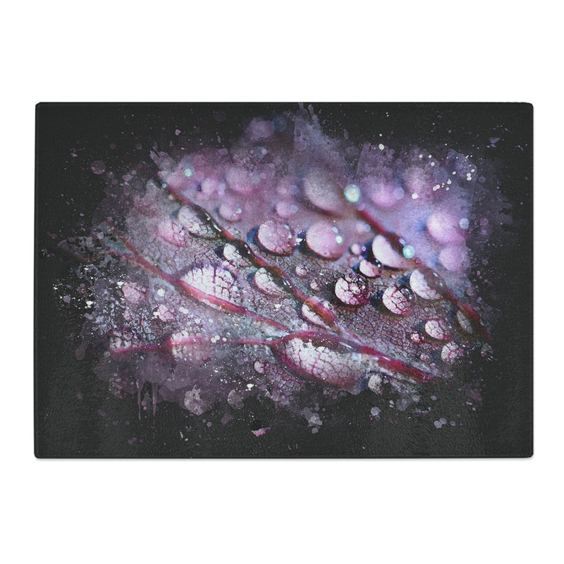 Tempered Glass Dewdrops upon a Lilac Leaf Chopping Board, 20 cm x 28.5 cm