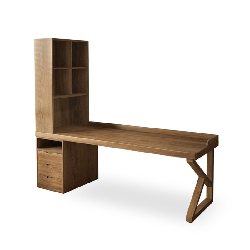 Bureau rectangulaire à 3 tiroirs en bois massif brun noisette, Retour à gauche, 70.87" H x 62.99" W x 23.62" D