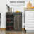 Industrial Wine Cabinet, Sideboard Storage Cabinet, Serving Bar Buffet With Sliding Barn Door And 6-Bottle Wine Rack-466095201