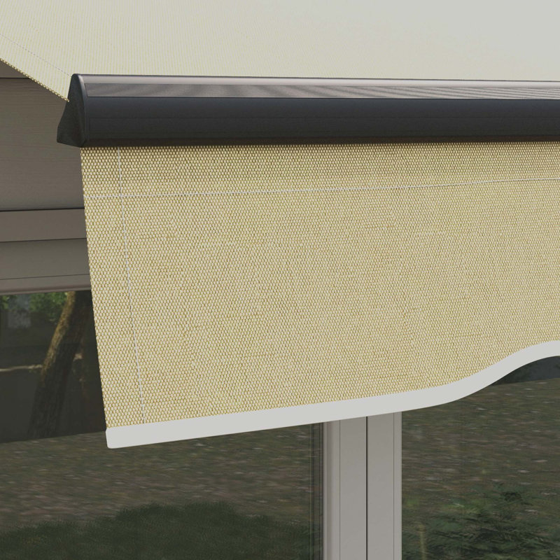 Outsunny Polyester Cover Retractable Patio Awning, Beige, Solid Color, 98.5" W x 78.75" D