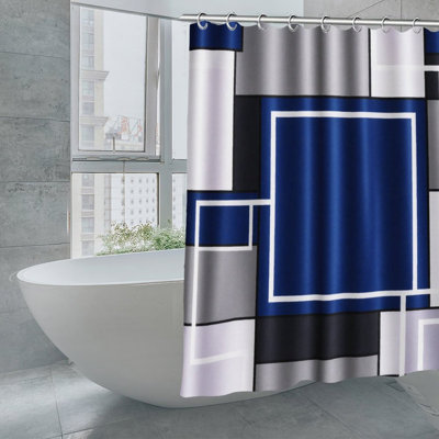 Rideaux de douche bleu et gris à motif géométrique 71 × 71