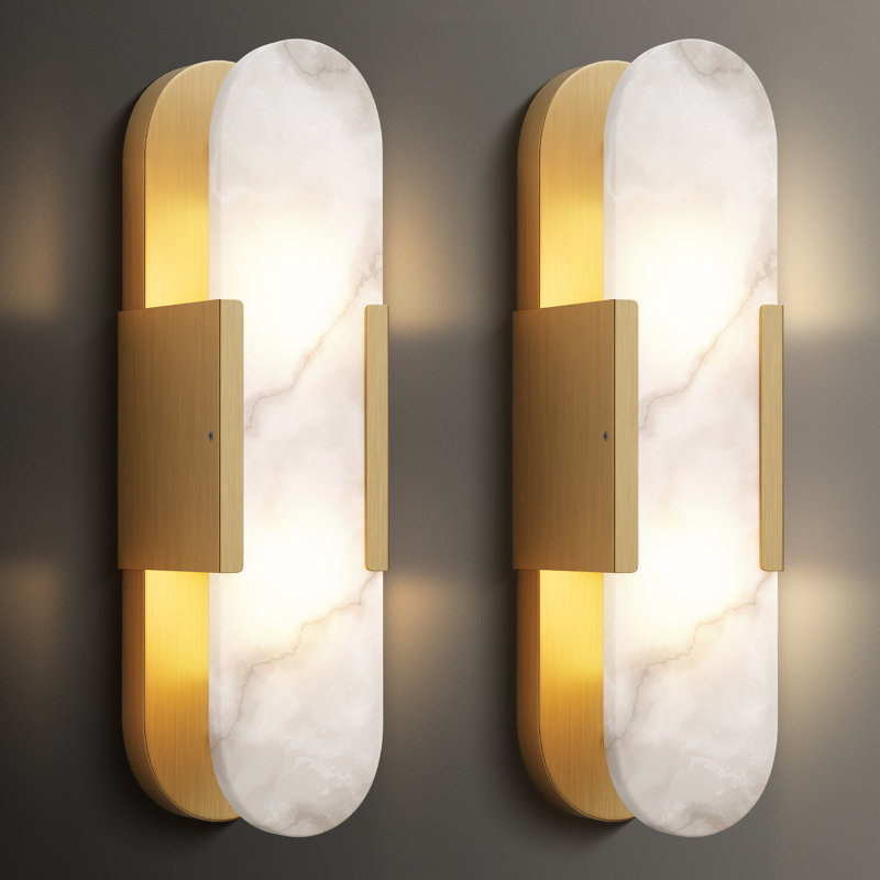 Zaheda Dimmable LED solid brass Wall Mounted Sconce with Alabaster Shade, Brass, 19.69" H x 4.8" W x 3.4" D