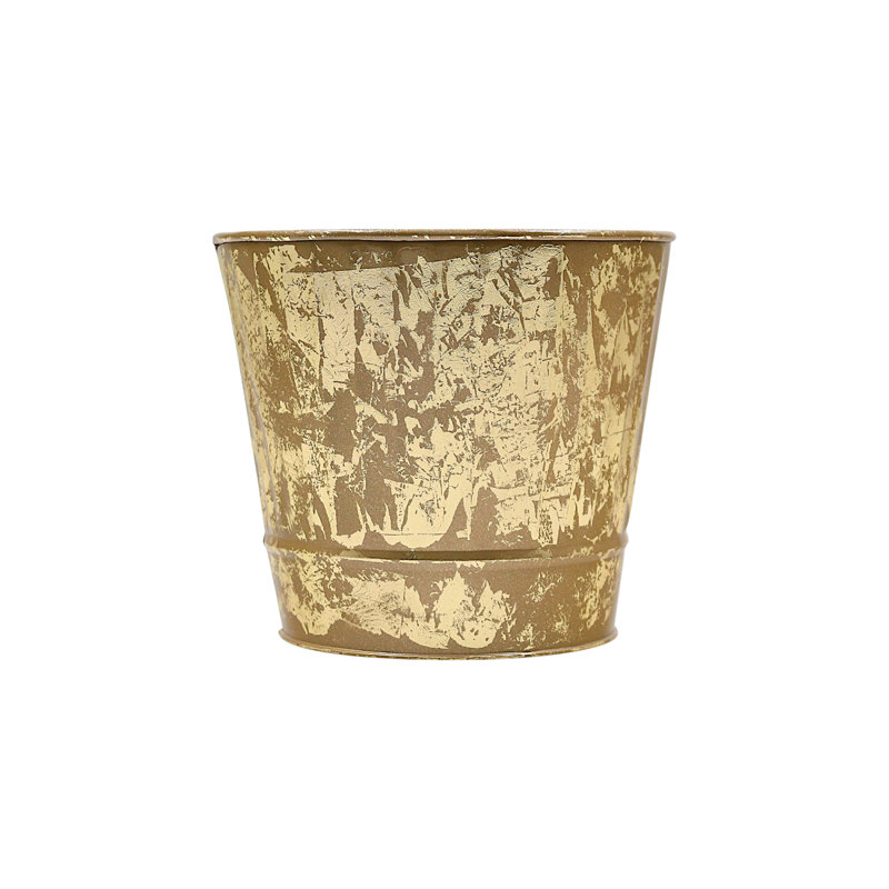 Hosley Metal Planters 7" Dia x 6" H Ideal Farmhouse Decor for Floral Arrangements Weddings, Gift Special Events Parties Outdoor Planters Gold