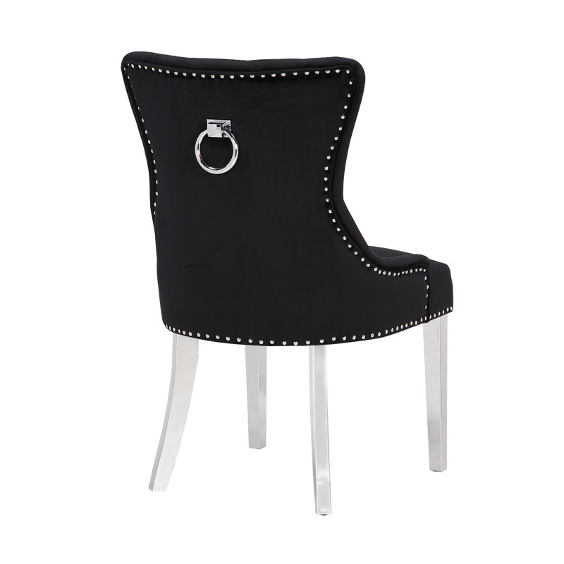 Chaise parsons rembourrée en velours capitonné Deka, Noir