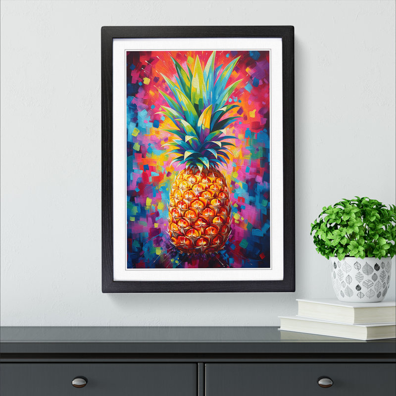Pineapple Abstract No.2 - Single Picture Frame Print on Wood, Black Framed, 46cm H x 34cm W