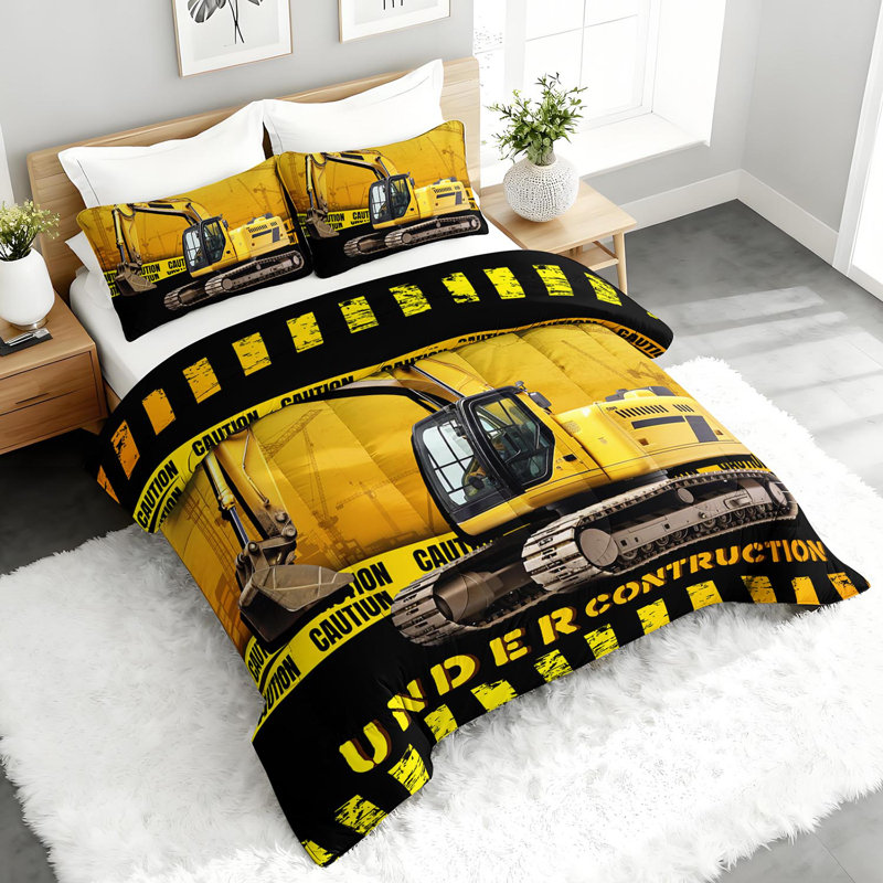 Ensemble d'édredon Construction Excavator, ensemble de literie pour garçon avec 2 taies d'oreiller, literie douce et lavable à la machine, édredon toutes saisons pour le décor