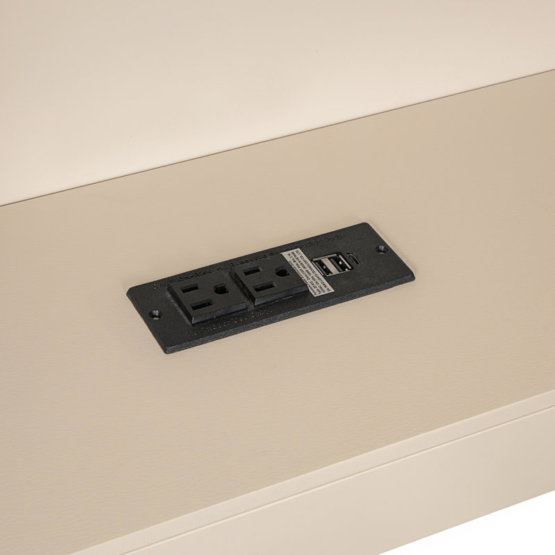 Lit plateforme double avec rangement et station de charge, Crème