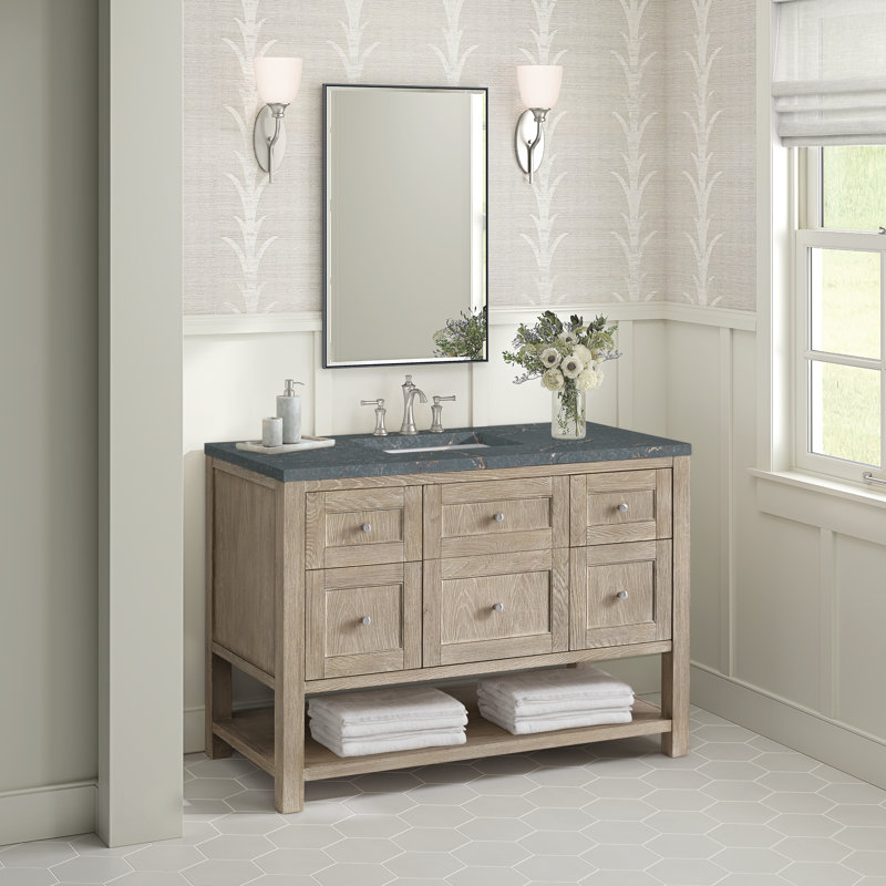 Breckenridge 48'' W Single Vanity, Parisien Bleu, Whitewashed Oak, 8" Widespread
