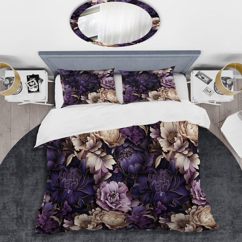 Ensemble de housse de couette Shadowed Blossoms Moody, Housse de couette pour grand lit et 2 taies décor