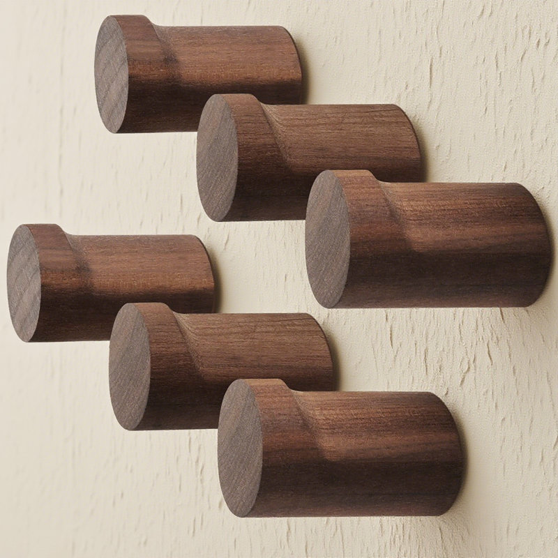 Crochet mural en bois (6 paquets), porte-chapeau mural, portemanteau mural, porte-manteau en bois, corde, noir, Noir
