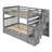 Space-Saving Full Over Full Bunk Bed With 6 Storage Drawers and Open Shelves, Solid Wood Soft Gray