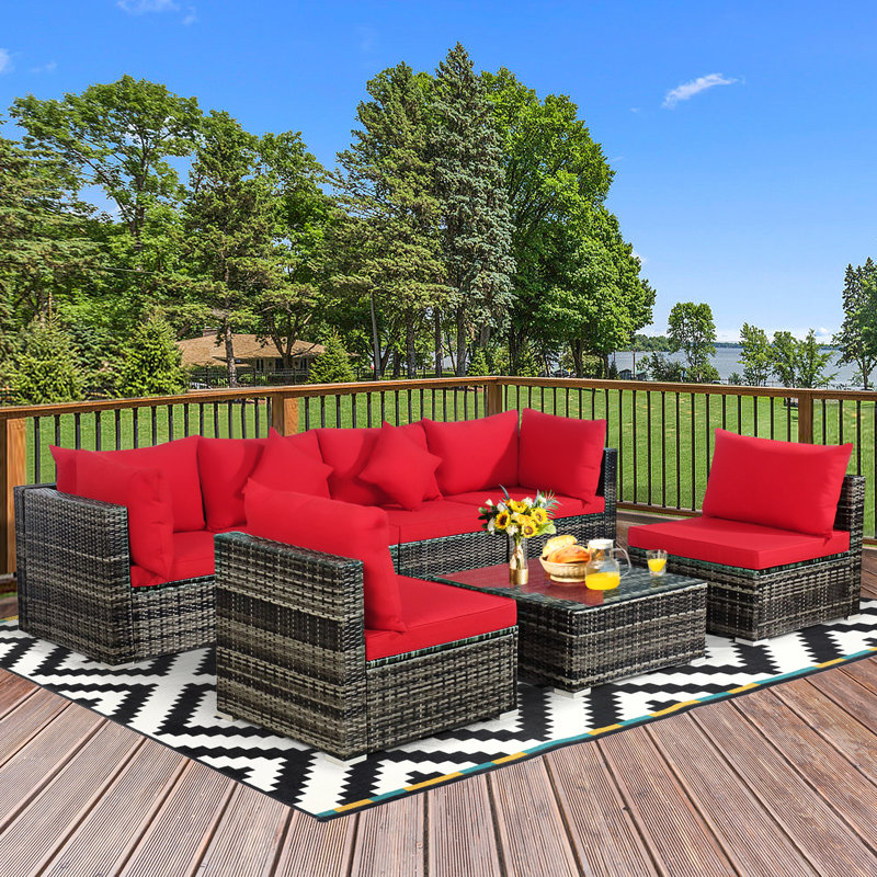 Amarjeet 6 - Person Patio Conversation Set with Cushions, Red