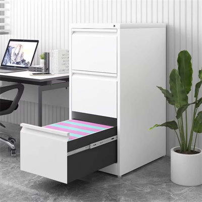 3-Drawer Metal Vertical File Cabinet With Lock For A4, Legal, Letter Size, Space-Efficient And Durable Storage Solution