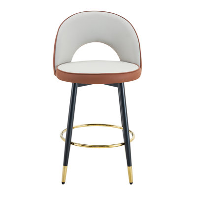 Chaise de bar rotative à 360 °. Chaise de bar rembourrée en polyuréthane épaisse de couleur brun moderne et gris clair avec de magnifiques pieds en métal noir pour la salle à manger, la cuisine et la terrasse. Ensemble de 2.