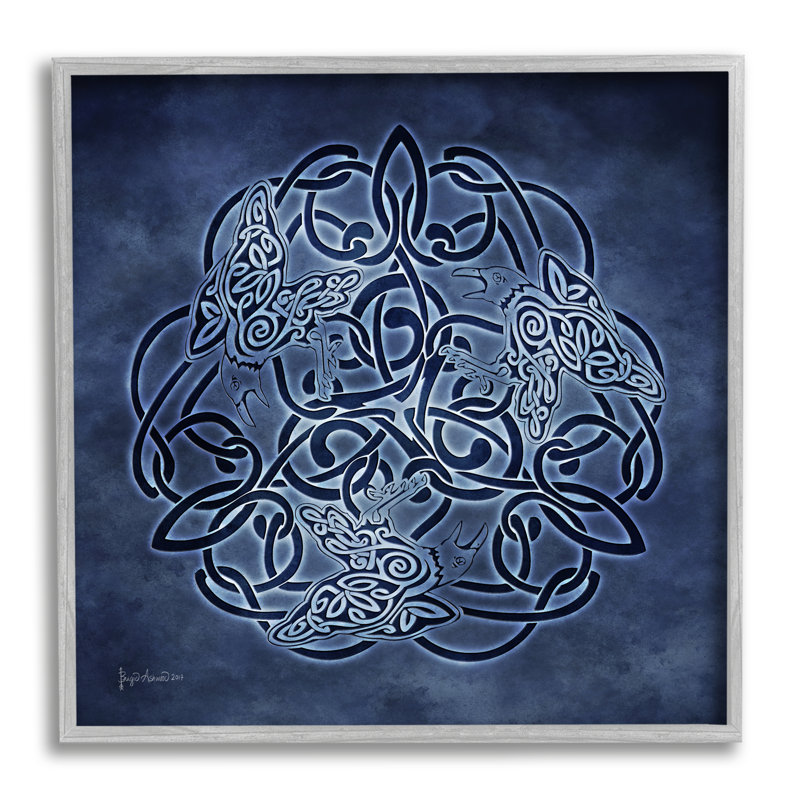 Motif de corbeau bleu celtique encadré sur bois, H 12 po x l 12 po x P 1,5 po, Estampe numérique Farmhouse