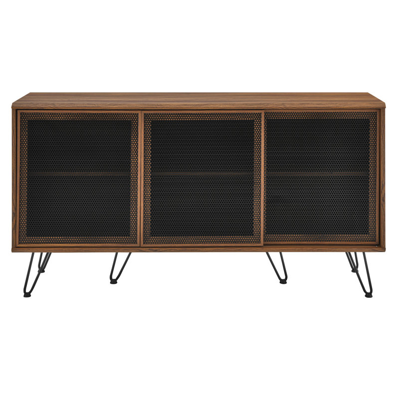 Nomad Walnut Industrial Modern Sideboard with Mesh Doors