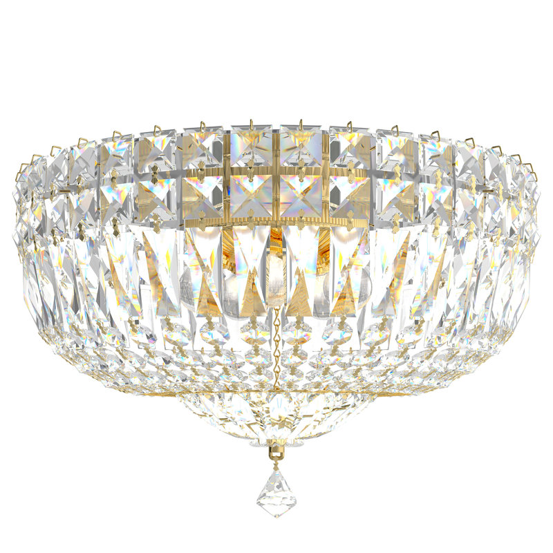Petit Crystal Deluxe 5 Light 12in x 8in Flush Mount in Silver with Clear Radiance Crystals, Clear Optic, Polished Gold