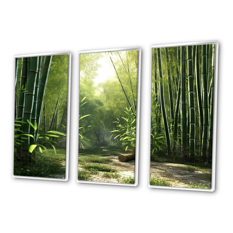 Ensemble de décoration murale dynamique en bambou Grove I, Cadre flottant blanc, H 32 po x l 48 po x P 1 po