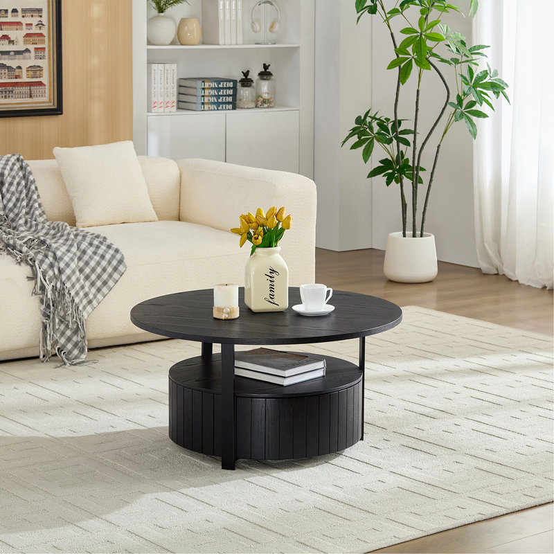 Table basse ronde avec rangement parfaite pour les soirées cinéma et les collations